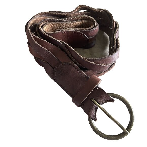 Vintage Abercrombie Braided Woven Genuine Brown Leather Belt Medium Boho Chic main image 5